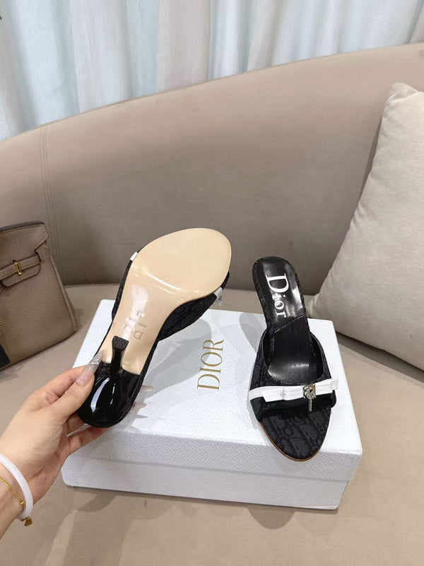 CD 26s Open Toe Mules 8.5cm Black Oblique Canvas Leather 116949