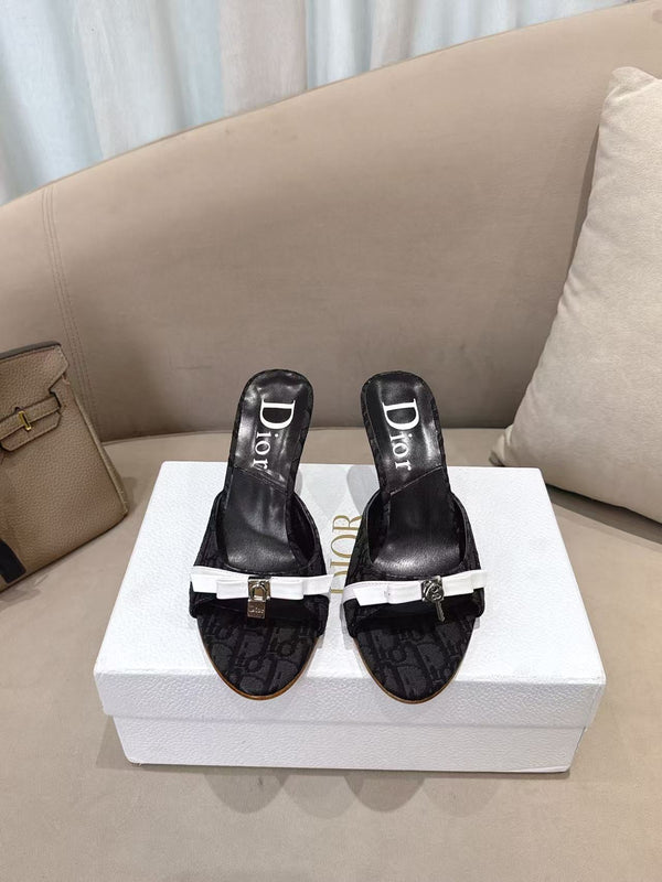 CD 26s Open Toe Mules 8.5cm Black Oblique Canvas Leather 116949