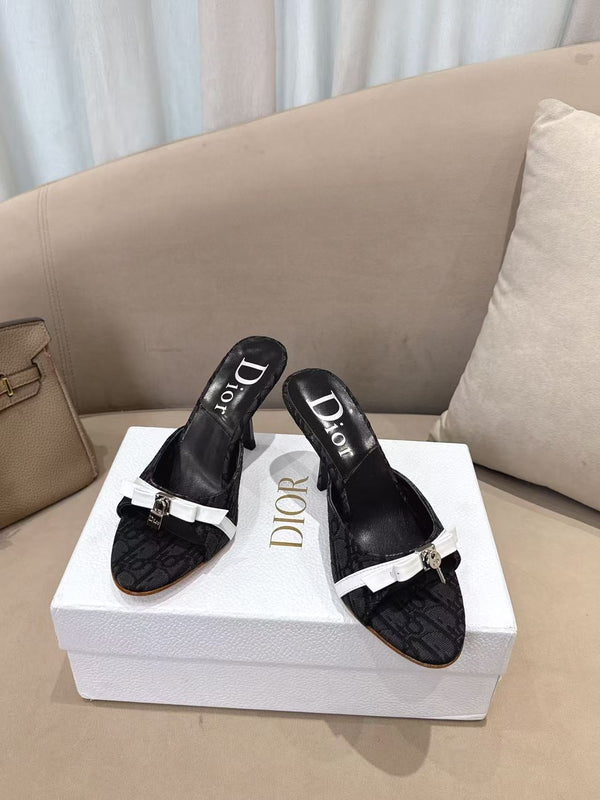 CD 26s Open Toe Mules 8.5cm Black Oblique Canvas Leather 116949
