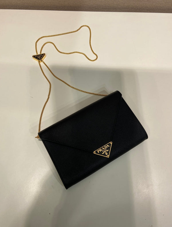 PRA Cross pattern envelope bag black leather 341148