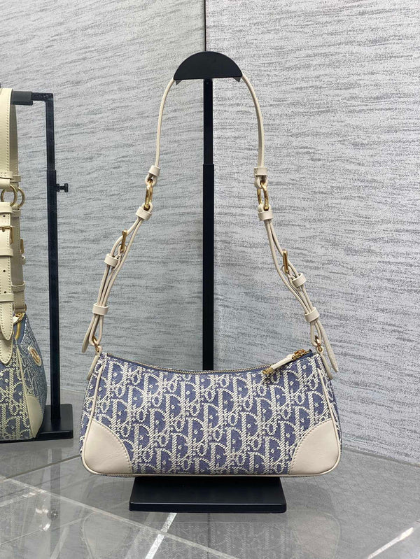 CD Cigale mini bag 26 blue raffia-effect fabric