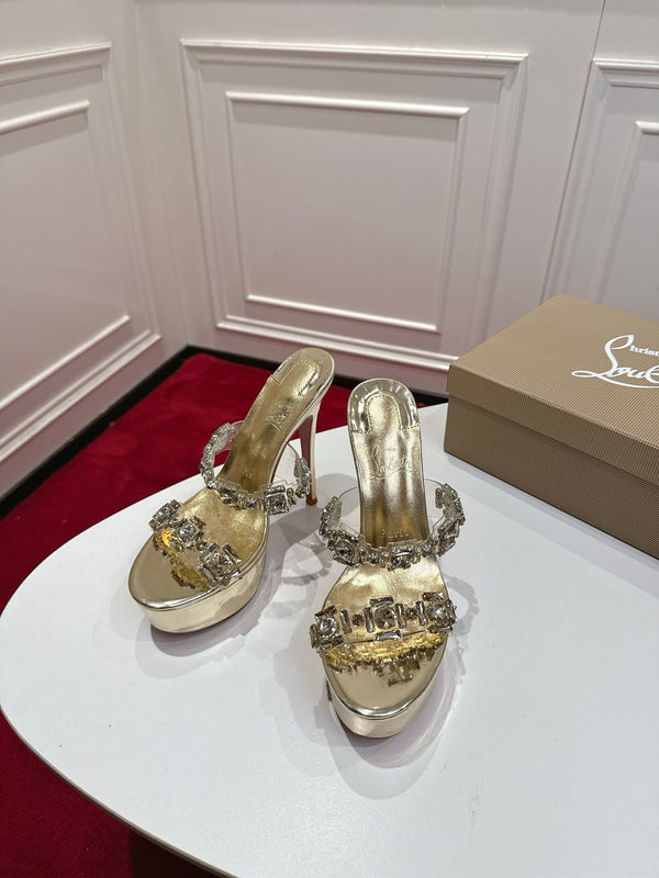CL 26s Solo Zee Platform Sandals 16cm Gold Metallic Leather 912433