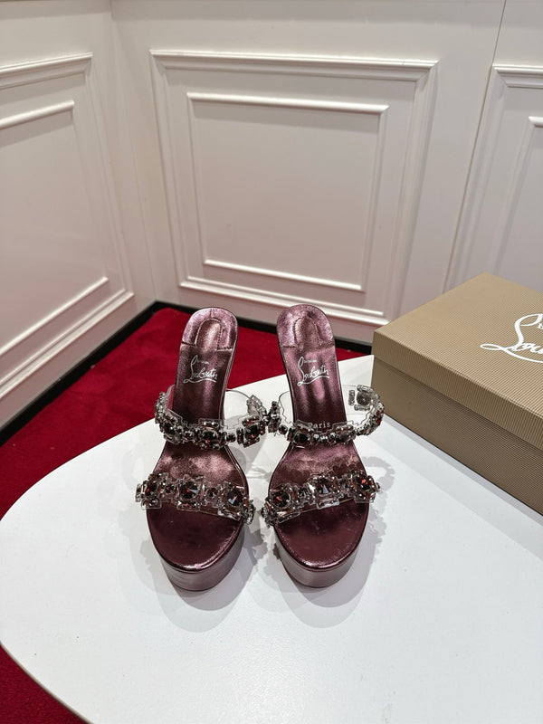 CL 26s Solo Zee Platform Sandals 16cm Burgundy Metallic Leather 912435