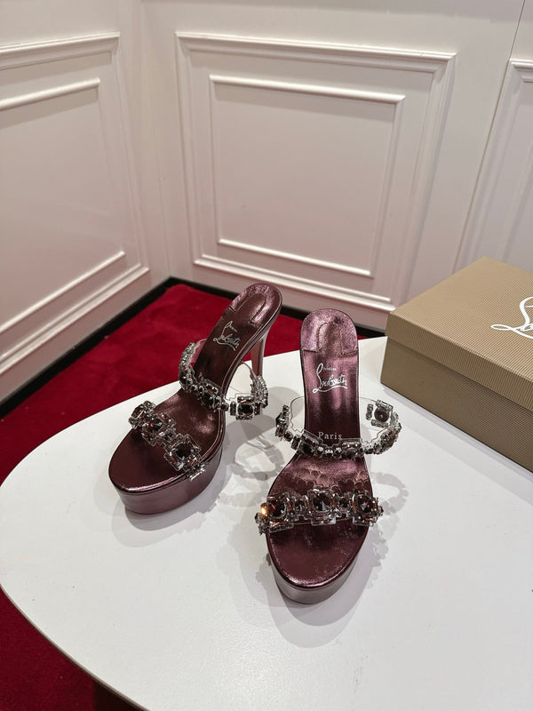 CL 26s Solo Zee Platform Sandals 16cm Burgundy Metallic Leather 912435