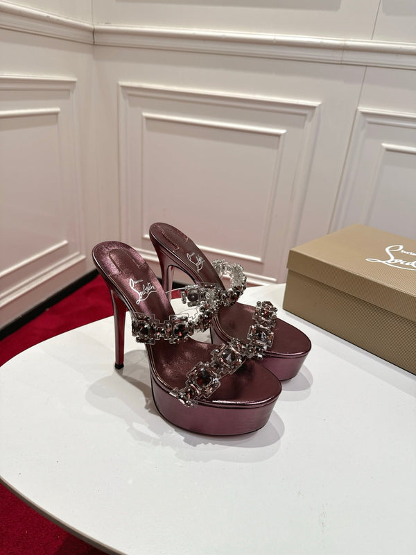 CL 26s Solo Zee Platform Sandals 16cm Burgundy Metallic Leather 912435