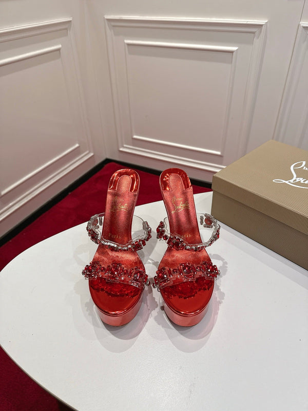 CL 26s Solo Zee Platform Sandals 16cm Red Metallic Leather 912436