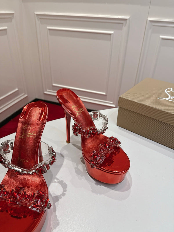 CL 26s Solo Zee Platform Sandals 16cm Red Metallic Leather 912436