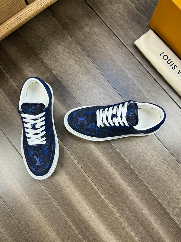 LV TRAINER SNEAKER IN BLACK AND BLUE MONOGRAM DENIM