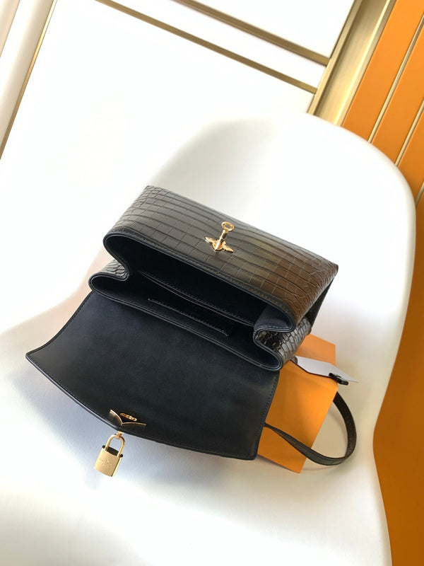 LV 25s Rose Des Vents Handbag 27cm Black Crocodile GHW