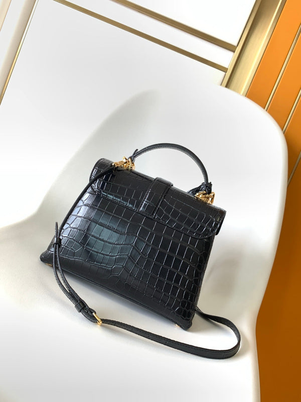 LV 25s Rose Des Vents Handbag 27cm Black Crocodile GHW