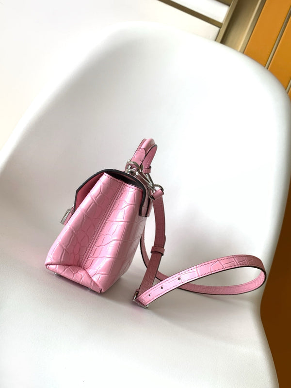 LV 25s Rose Des Vents Handbag 19cm Pink Crocodile Metal HW