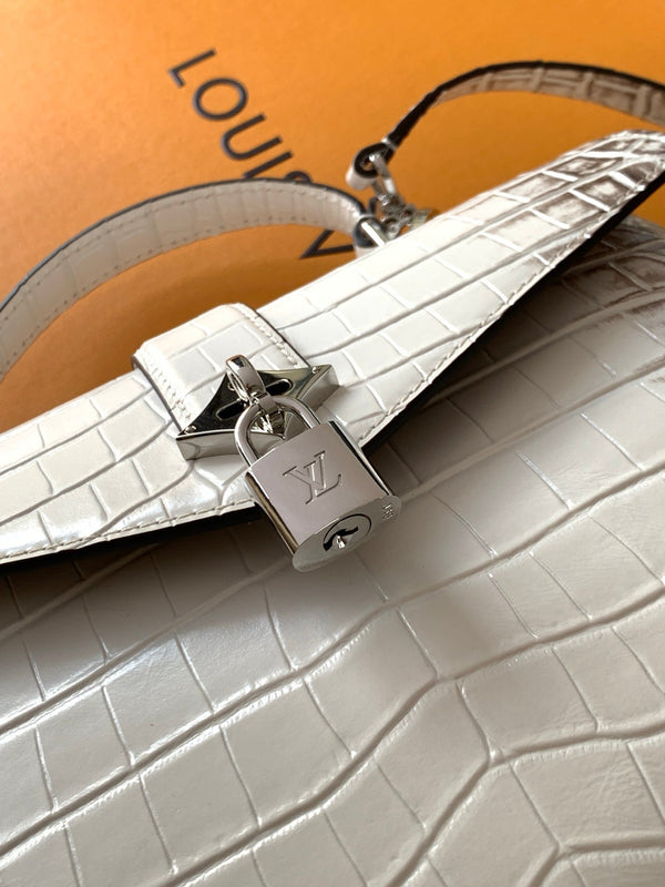 LV 25s Rose Des Vents Handbag 27cm White Crocodile Himalaya Metal HW