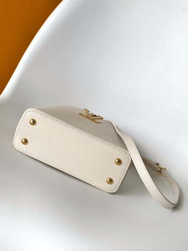 LV Capucines Mini Bedazzled Flower Handle Off White Taurillon leather