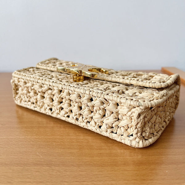 CHAIN SHOULDER BAG 20CM RAFFIA EFFECT TEXTILE NATURAL