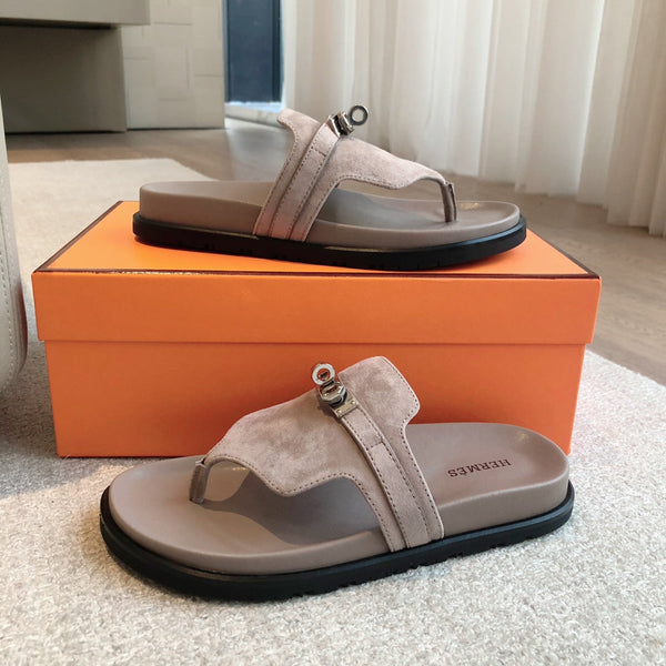 Empire Sandal Taupe Lambskin Suede Goatskin