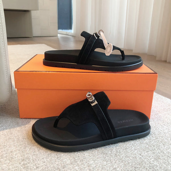 Empire Sandal Black Lambskin Suede Goatskin