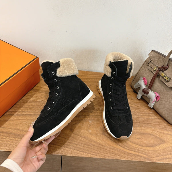 HM 26S Lieva Sneakers 3cm Black Suede Shearling 110595