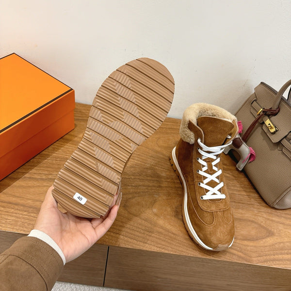 HM 26S Lieva Sneakers 3cm Tan Suede Shearling 110597