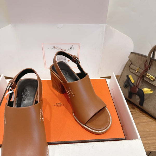 HM 26S Elda 60 Sandal Brown Calfskin Silver Hardware