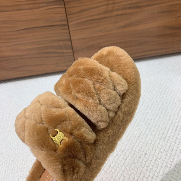 CL 26s Two-Strap Quilted Sandals In Brown Wool