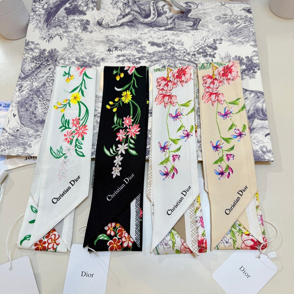 CD Twilly Mini Scarf 100cm Black Colorful Mulberry Silk 958859
