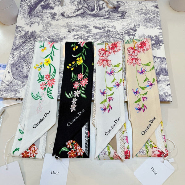 CD Twilly Mini Scarf 100cm White Colorful Mulberry Silk 958860