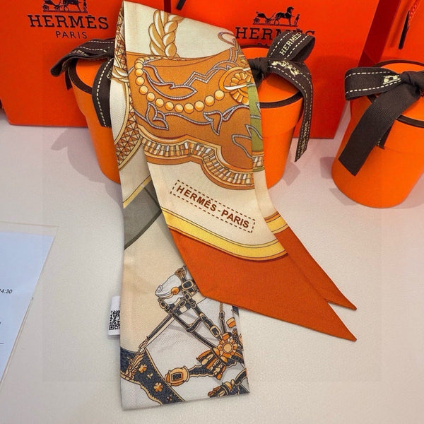 HM Twilly Mini Scarf 105 Beige Orange Silk Twill 153183