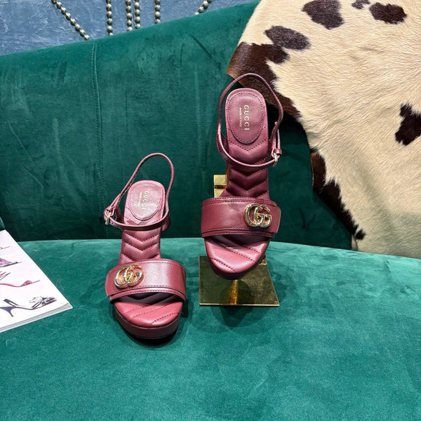 GG Platform Sandals With The Double G Burgundy Leather 741239