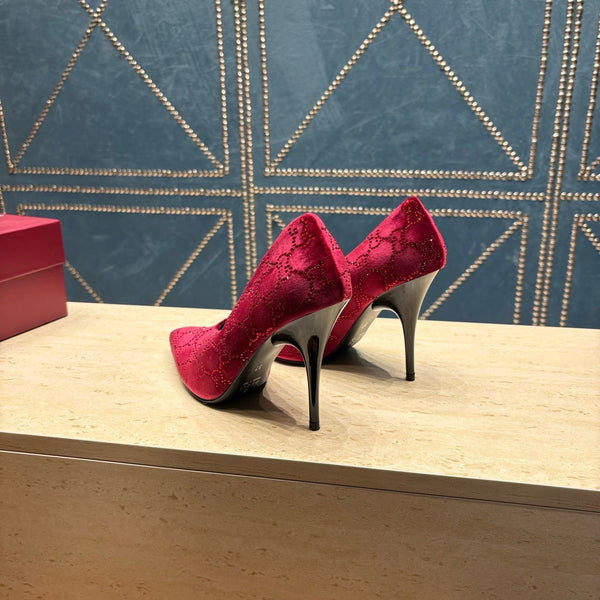 GG High-Heeled Pump 10.5cm Burgundy Velvet 741292