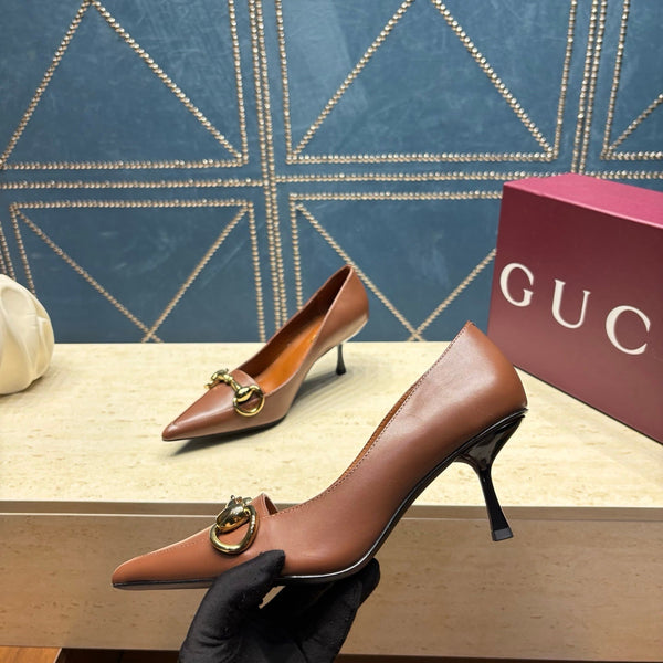 GG 26s Signoria Horsebit Pumps 7cm Brown Leather 106949
