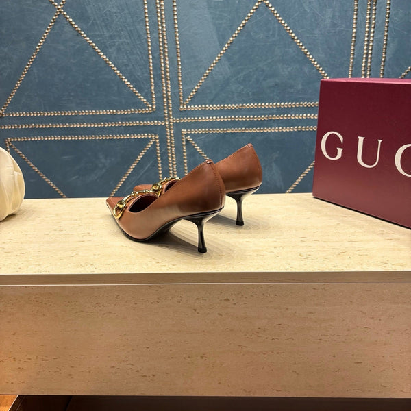 GG 26s Signoria Horsebit Pumps 7cm Brown Leather 106949