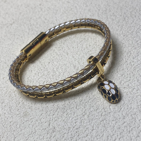 BVL Gold And Silver Snaker Leather Cord Bracelet