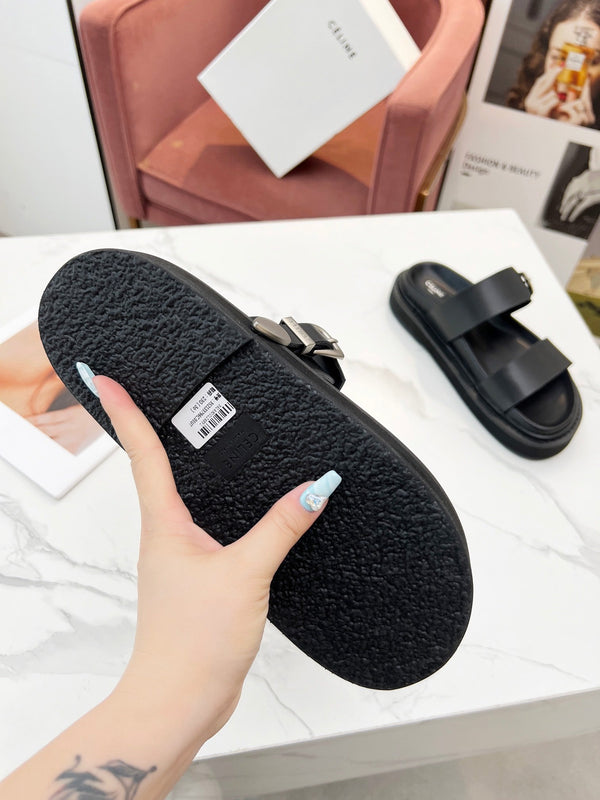 TWO-STRAP SANDALS IN BLACK CALFSKIN