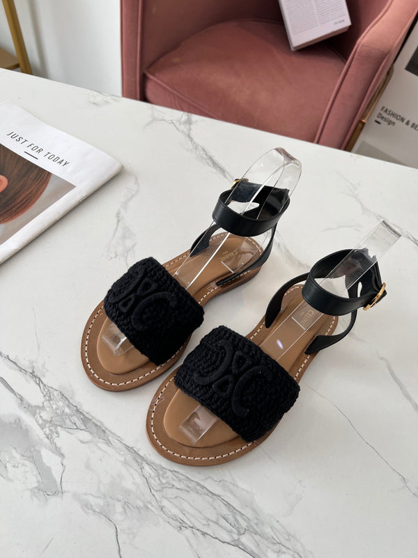 Celine 25C Lympia Sandal Black Fabric with Calfskin 238176