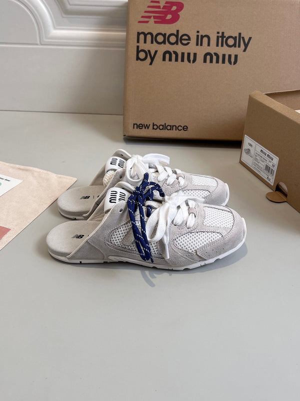 Miu x NB 530 SL Mules White Grey Mesh Suede 642519
