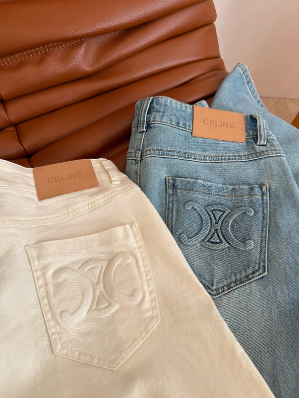 Celine 25 Arc de Triomphe Pattern Straight Jeans Cotton