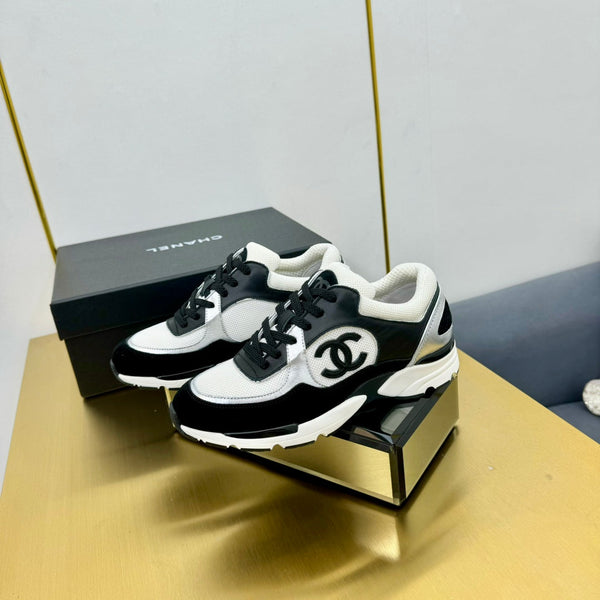cc womens sneaker in white wool tweed silver calfskin and black suede calfskin 137577