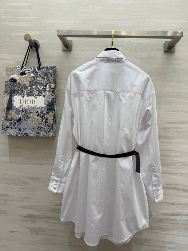 CD Belt Shirt Dress White cotton