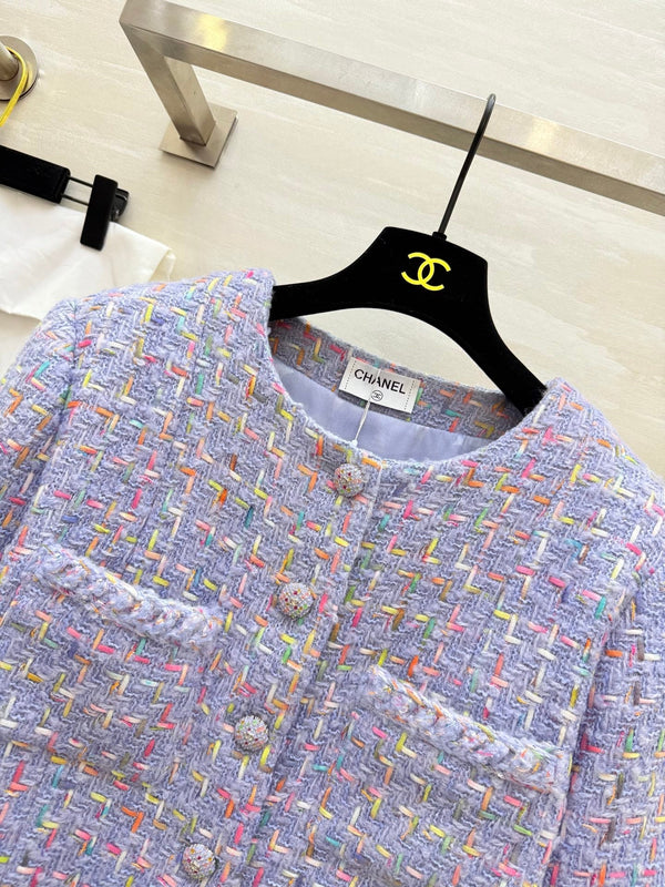 Chanel 2025 Mid-Length Coat Purple Wool Tweed Fabric 319534