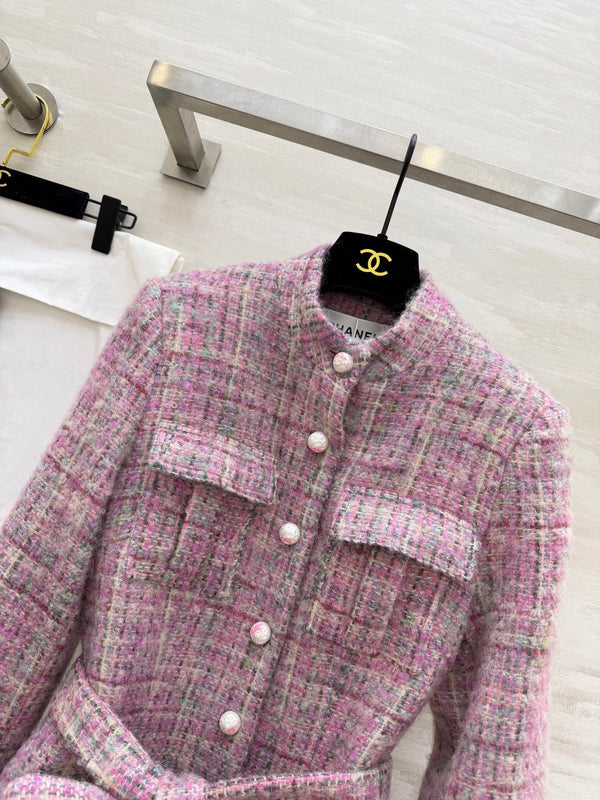 CC Woven Tweed Long-Sleeved Dress Pink Tweed 343192