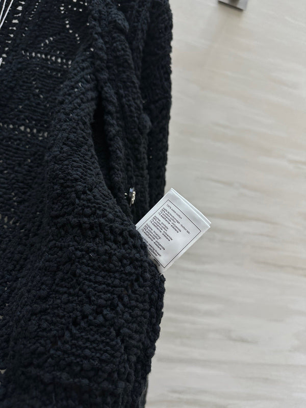 CC Openwork Crochet Knit Cardigan Black Cotton 346493