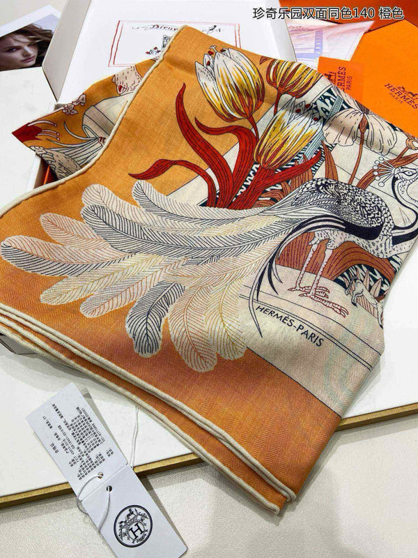 Precious Paradise Scarf 140 CM Yellow Orange Colorful Cashmere And Silk