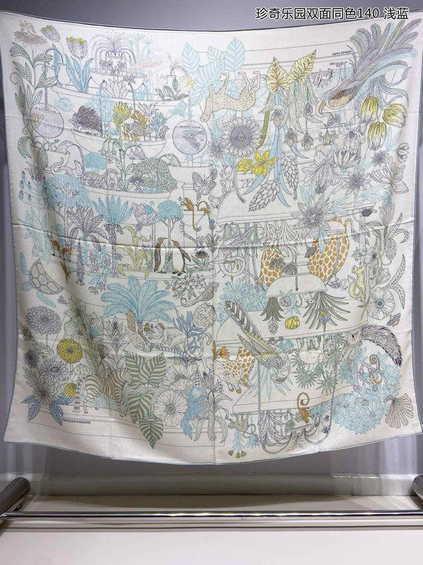 Square Scarf 140 CM White Colorful Cashmere And Silk