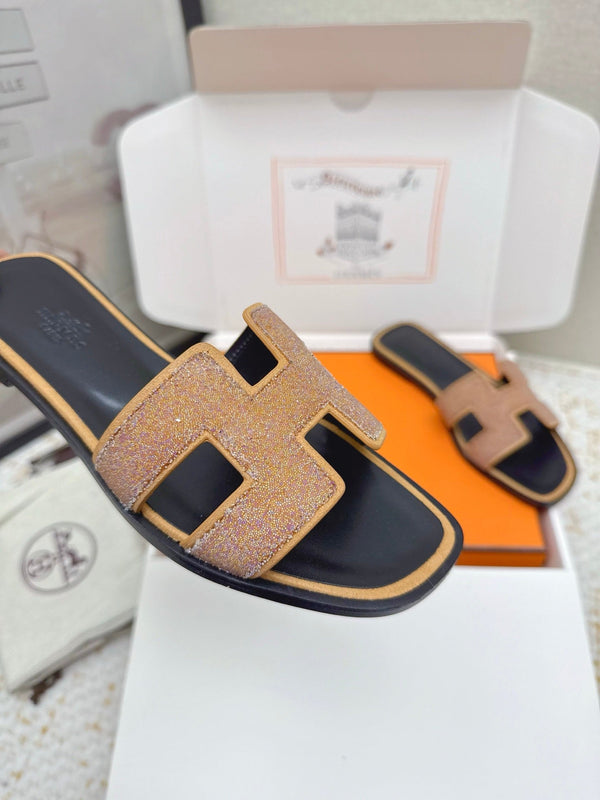 HM Oasis Sandals Black Brown Suede Cowhide 625264