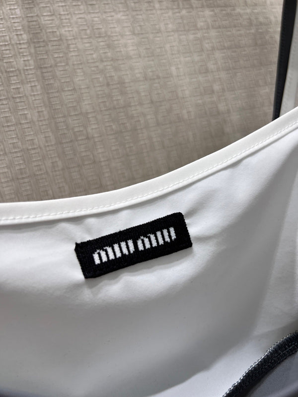Miu Stretch Jersey Top Gray Nylon 394258