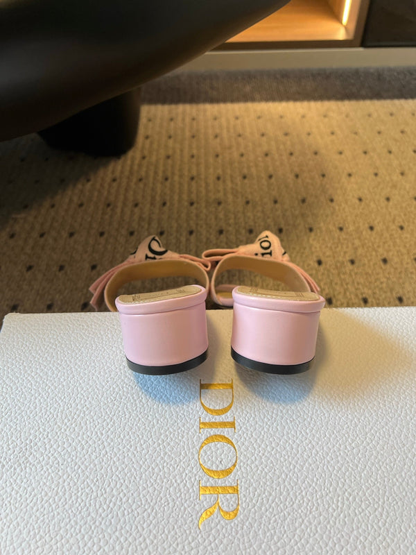 CD 26s J'Adior Slide 4cm Soupir Pink Embroidered Cotton 820046