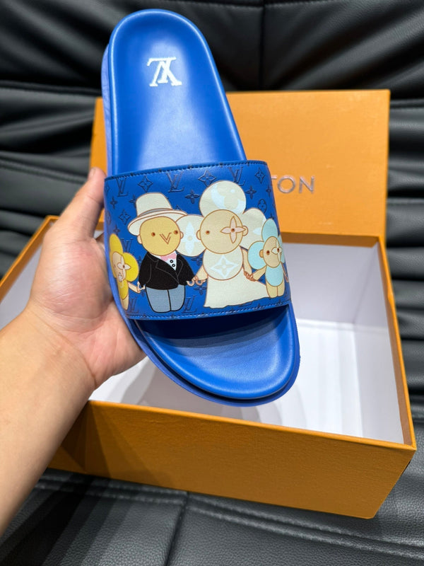 LV SLIPPERS IN COBALT BLUE MONOGRAM CALFSKIN