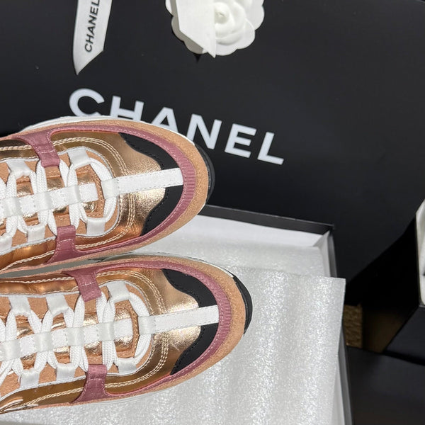 CC 25A Trainers Beige Black Pink Laminated Calfskin And Suede Calfskin 352115