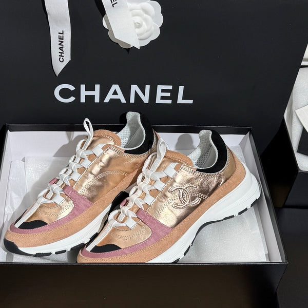 CC 25A Trainers Beige Black Pink Laminated Calfskin And Suede Calfskin 352115