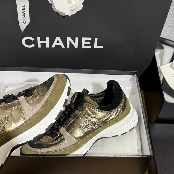 CC 25A Trainers Gold Black Olive Laminated Calfskin And Suede Calfskin352117